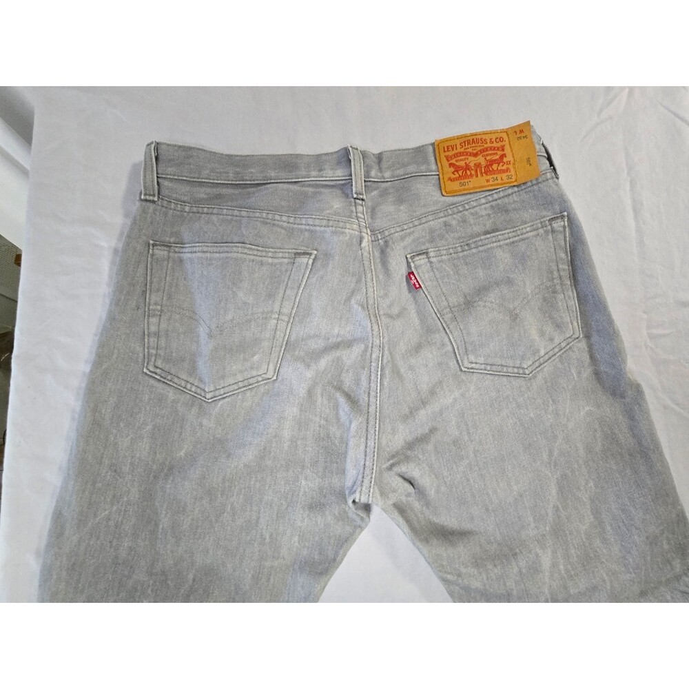 Levi's 501 Men Jeans 34x34 Gray Denim Straight Button Fly (Actual 34x32) - Picture 5 of 5